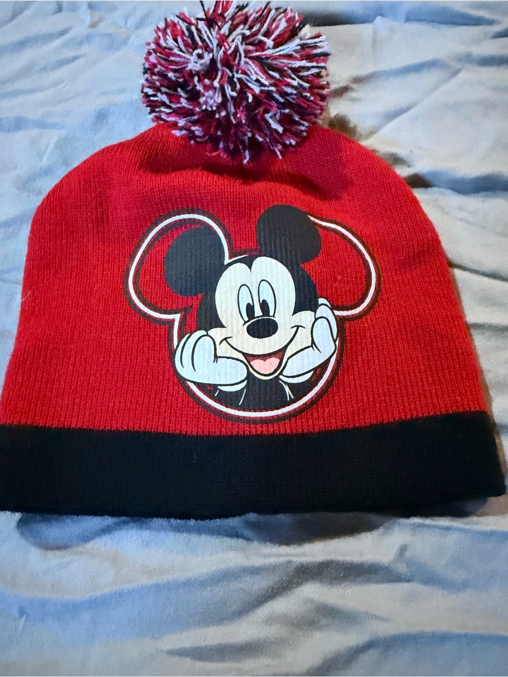 Disney Red and Black Mickey Pom Beanie